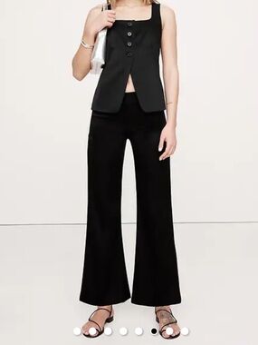 Satin Banana Rep. Black MID-RISE KICK-FLARE ANKLE PANT worn only in photo shoot